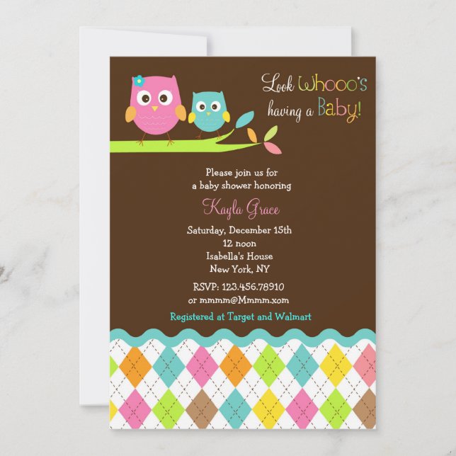 Lechuza Bebé Invitación Lechuzas (Anverso)