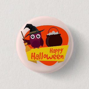 Lechuza Bruja Feliz Halloween Botón de anclaje