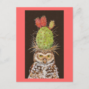 lechuza con cactus gorra postal