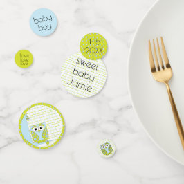 Lechuza Confetti Baby Shower azul y verde
