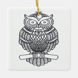 Lechuza (cuadrado blanco) - Ornamento cerámico