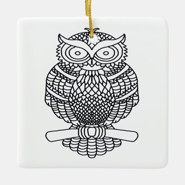 Lechuza (cuadrado blanco) - Ornamento cerámico (Anverso)