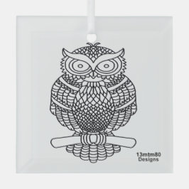 Lechuza (cuadrado blanco) - Ornamento de vidrio