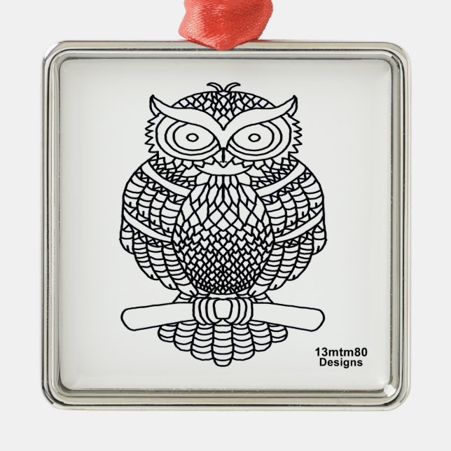 Lechuza (cuadrado blanco) - Ornamento premium (Frente)