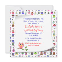 Lechuza cuta en una invitación de cumpleaños de su