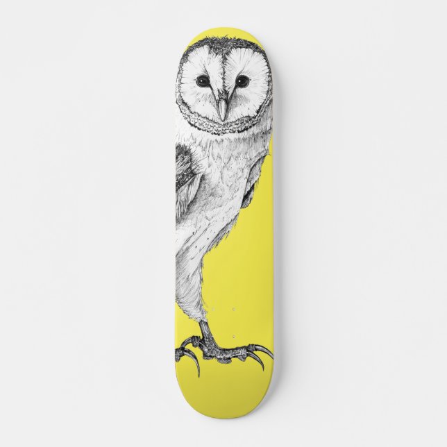 Lechuza De Barn - Dibujo En Skateboard De Pluma Ne (Anverso )