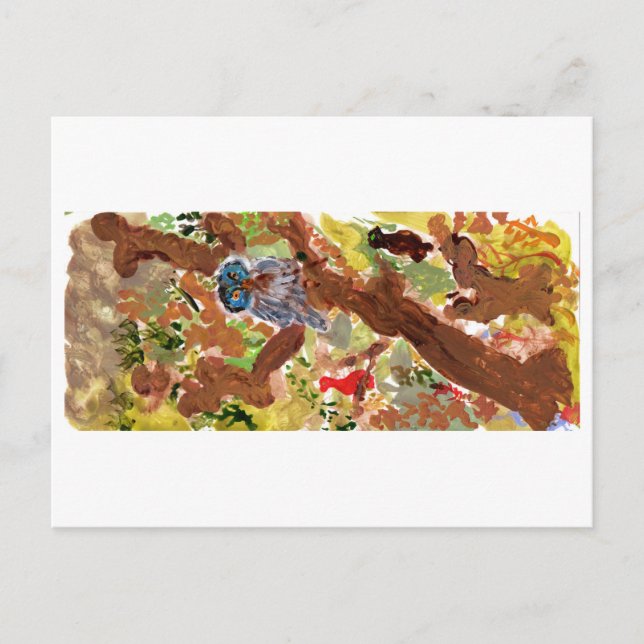 Lechuza de cara azul en una postal de árbol (Anverso)