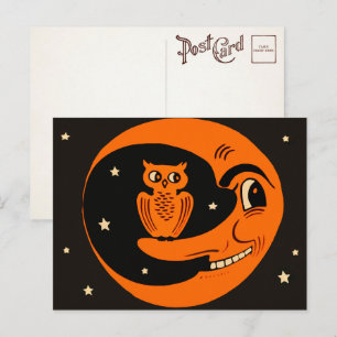 Lechuza de época en la postal lunar