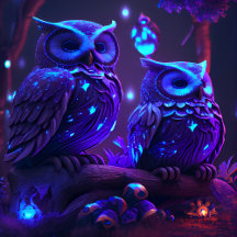 Lechuza de fantasía en rompecabezas de luz azul