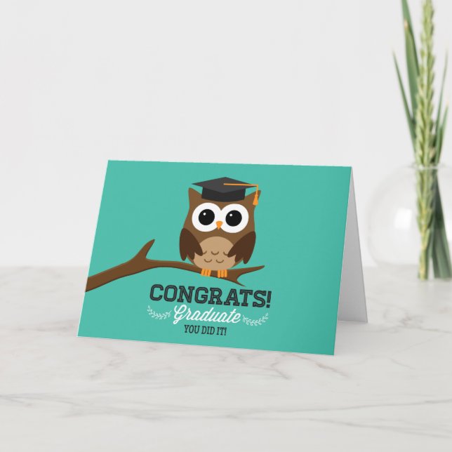 Lechuza de Graduación con tarjeta de felicitacione (Anverso)
