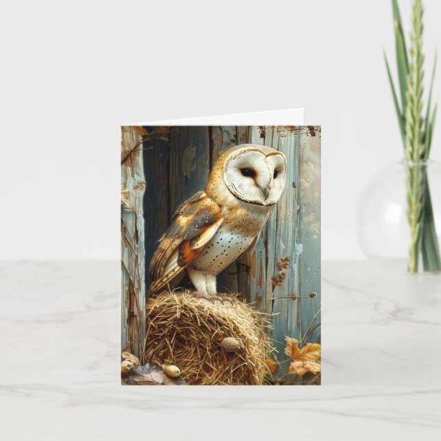 Lechuza de granero de época en otoño contra blanco (Anverso)