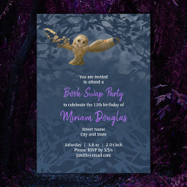 Lechuza de grano iluminada por luna, tarjeta de bo