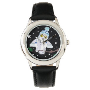 Lechuza de nieve con reloj de pulsera Gorra~muñeca