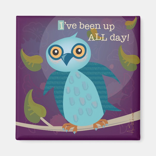 Lechuza de ojos anchos en imán lunar (Frente)