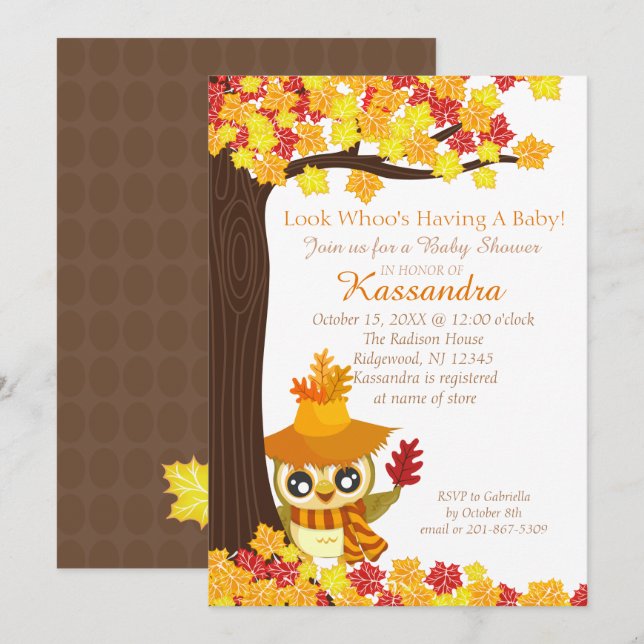 Lechuza En Caída Deja Tarjeta Baby Shower (Anverso / Reverso)