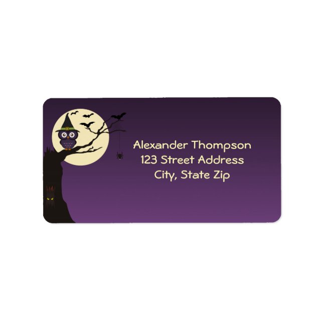 Lechuza en la rama de árbol Etiqueta de dirección  (Frente)