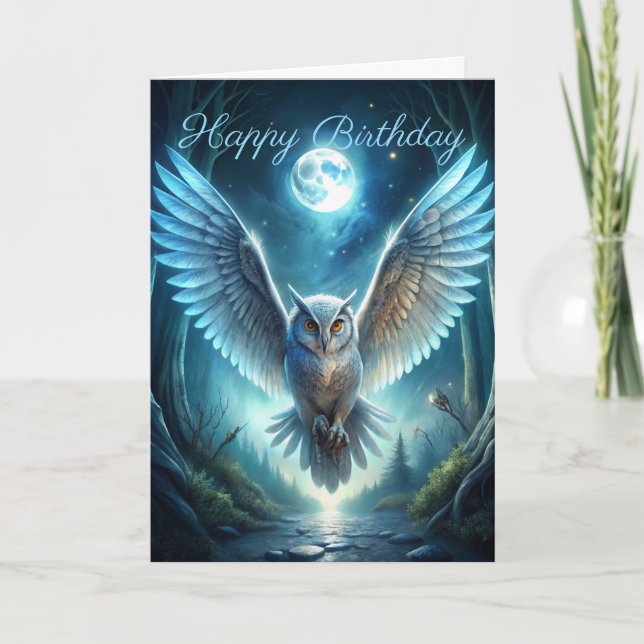 Lechuza en tarjeta de cumpleaños forestal (Anverso)