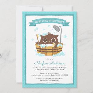 Lechuza en Wooden Bathtub Boy Invitación de Baby S