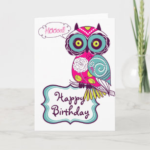 Lechuza Floral Ornate Rosada Tarjeta de Cumpleaños
