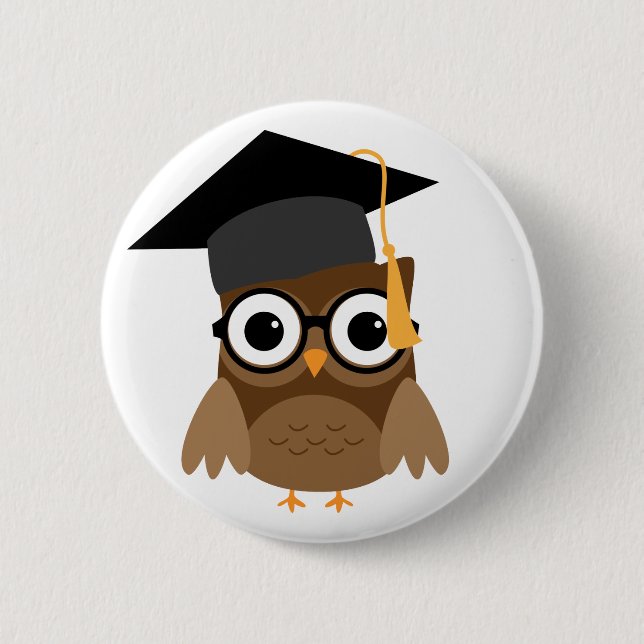 Lechuza Geeky con gafas y botón tapón de graduació (Anverso)