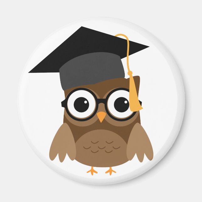 Lechuza Geeky con gafas y imán de graduación de ga (Frente)
