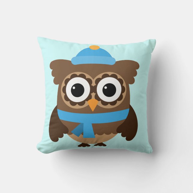 Lechuza Gorra azul con almohada azul (Anverso)