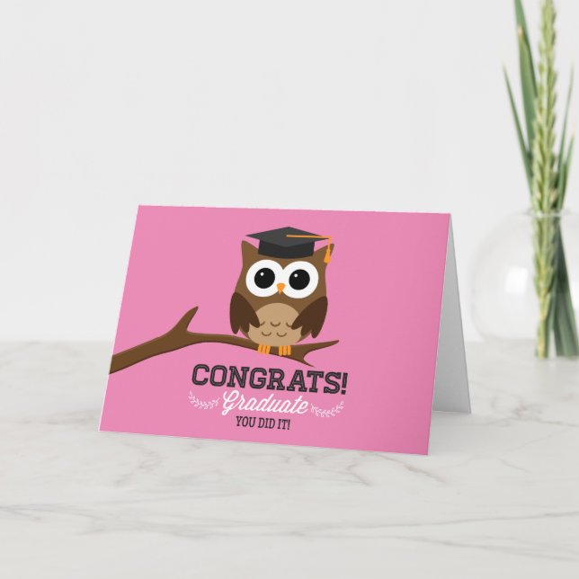 Lechuza graduada con tarjeta de felicitaciones ros (Anverso)