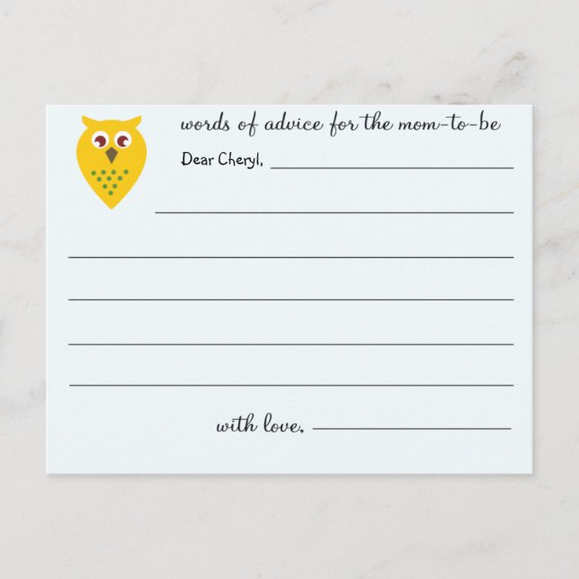 Lechuza inteligente - Tarjetas Baby Shower Advice (Anverso)