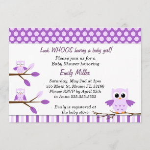 Lechuza Invitación Niña Ducha Púrpura