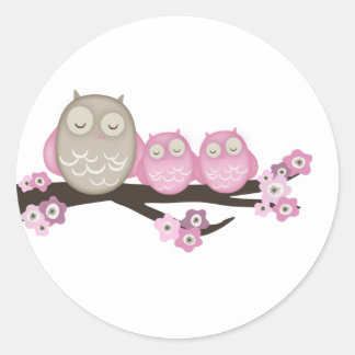 Lechuza Mamá y Gemelos {Rosa} | PEGATINAS