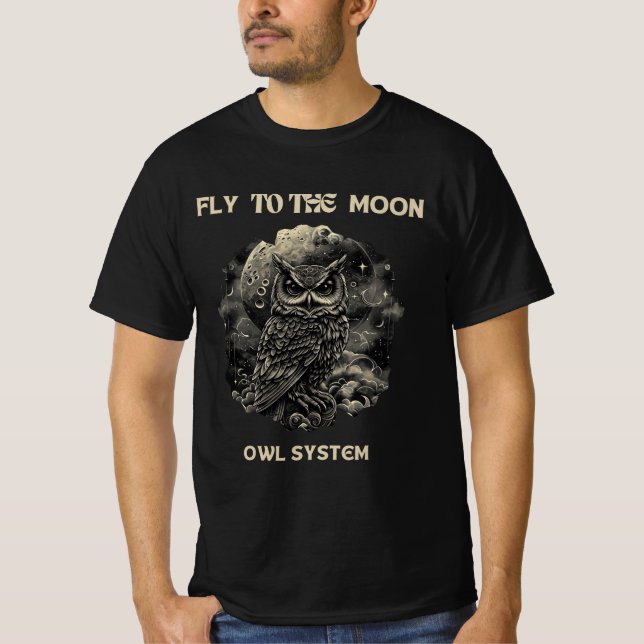 Lechuza mística y camiseta de la luna "vuela a la  (Anverso)