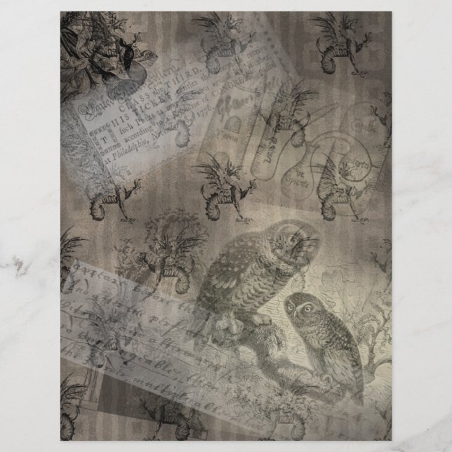 Lechuza mítica Halloween Ephemera Página de papel  (Anverso)