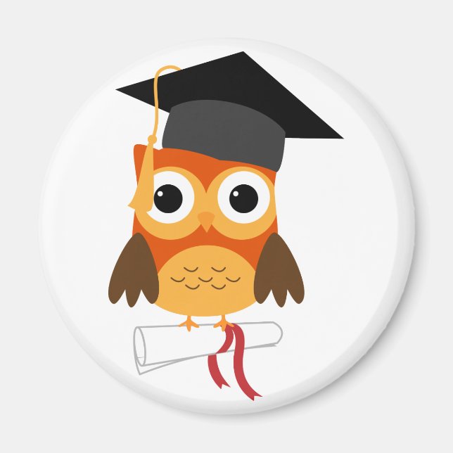 Lechuza naranja con imán de graduación de Cap & Di (Frente)