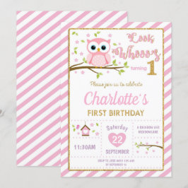 Lechuza primer Chica de invitación de cumpleaños r