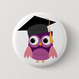 Lechuza púrpura con botón de graduación de tapa