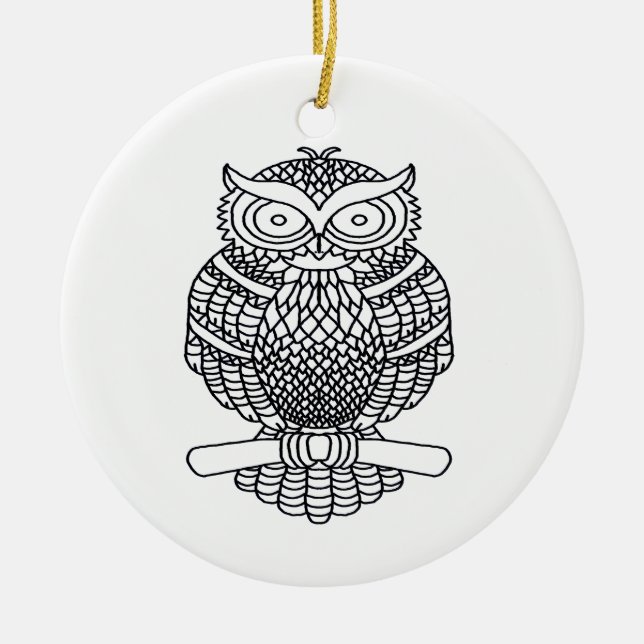 Lechuza (redonda blanca) - Ornamento cerámico (Frente)