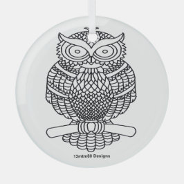 Lechuza (redonda blanca) - Ornamento de vidrio