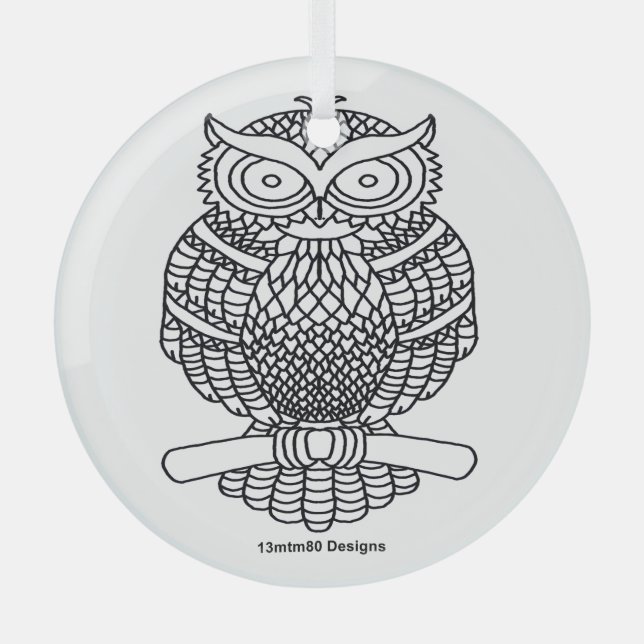 Lechuza (redonda blanca) - Ornamento de vidrio (Anverso)