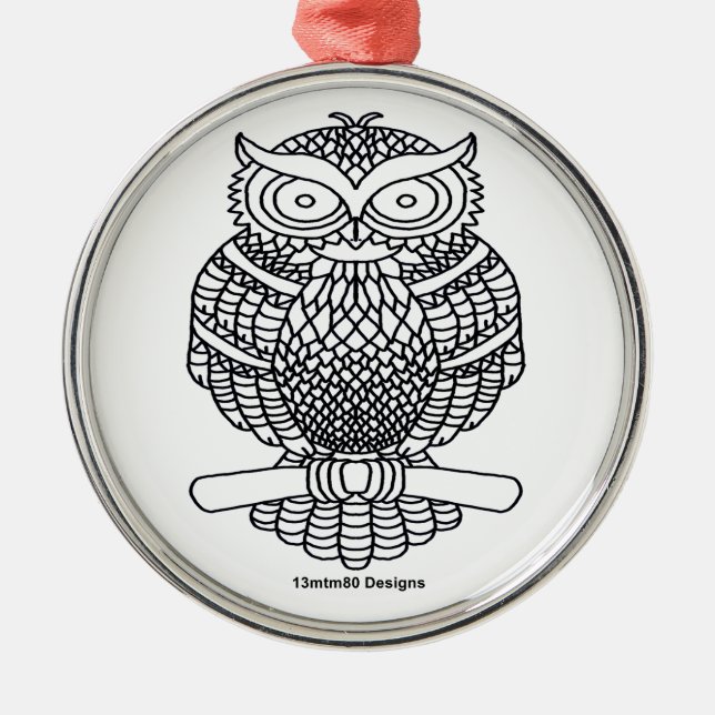 Lechuza (redondo blanco) - Ornamento premium (Frente)