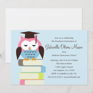 Lechuza rosa/azul   Invitación a la fiesta de grad