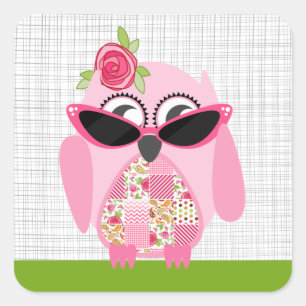 Lechuza Rosa Con Pegatina De Gafas De Sol