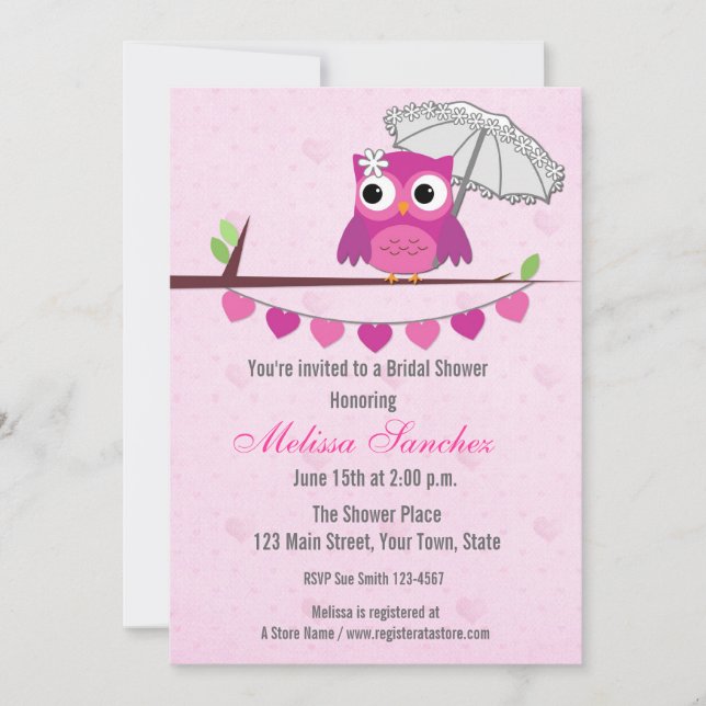 Lechuza Rosa, Paraguas, Invitación a la Ducha Brid (Anverso)
