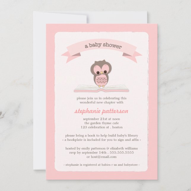 Lechuza rosa trae un libro a la invitación de Baby (Anverso)