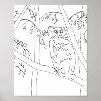 Lechuza sentada en el árbol, esquema para posters