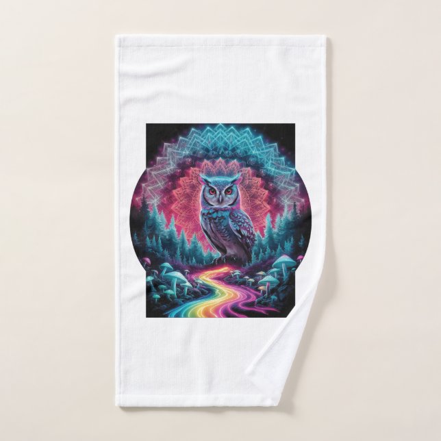 Lechuza sicodélica Mandala - Arte forestal trippy (Toalla de mano)