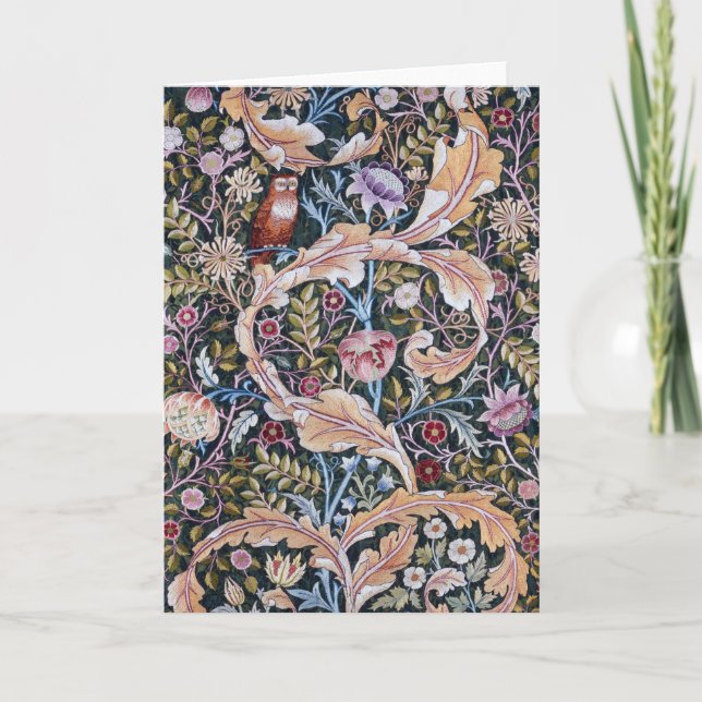 Lechuza y flores, tarjeta William Morris (Anverso)