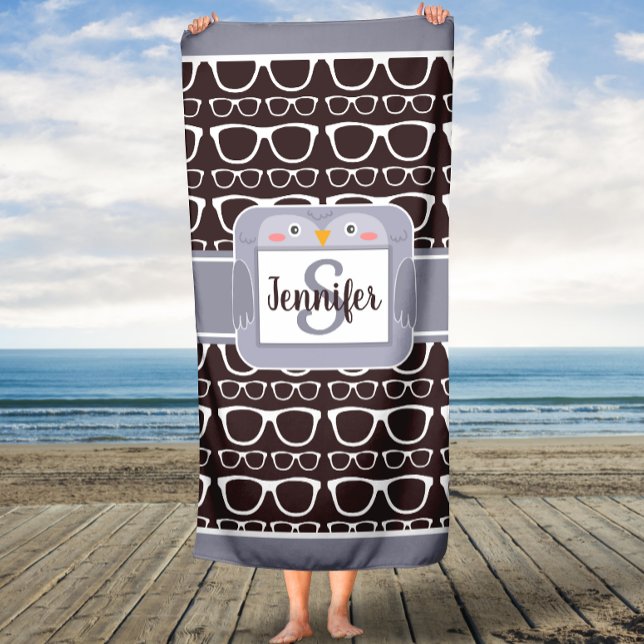 Lechuza y gafas Personalizados niños toalla de bañ (Subido por el creador)