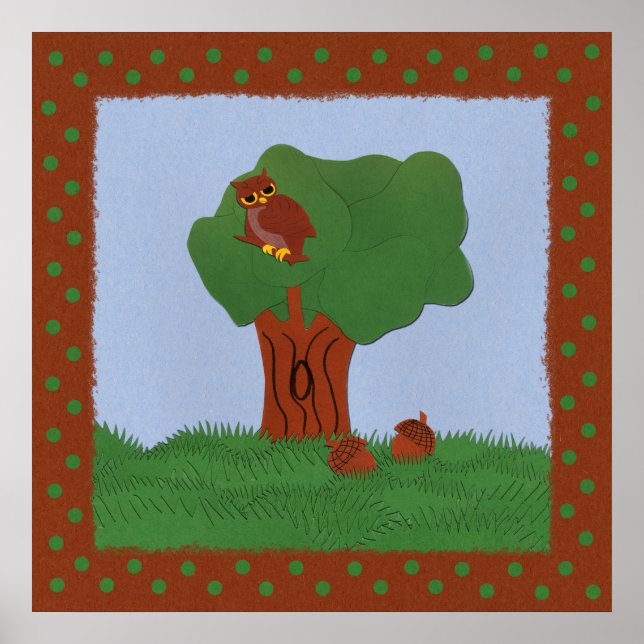 Lechuza y un roble arte Personalizado caprichoso (Frente)