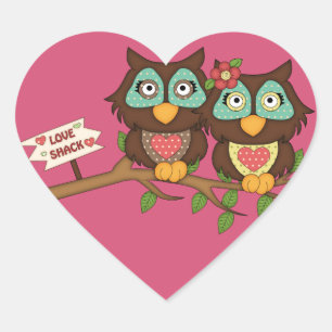 Lechuzas de amor diseñan Pegatinas de Heart Labels