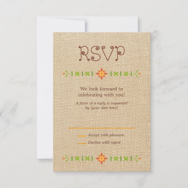 Lechuzas de ave en Burlap Wedding RSVP (Anverso)